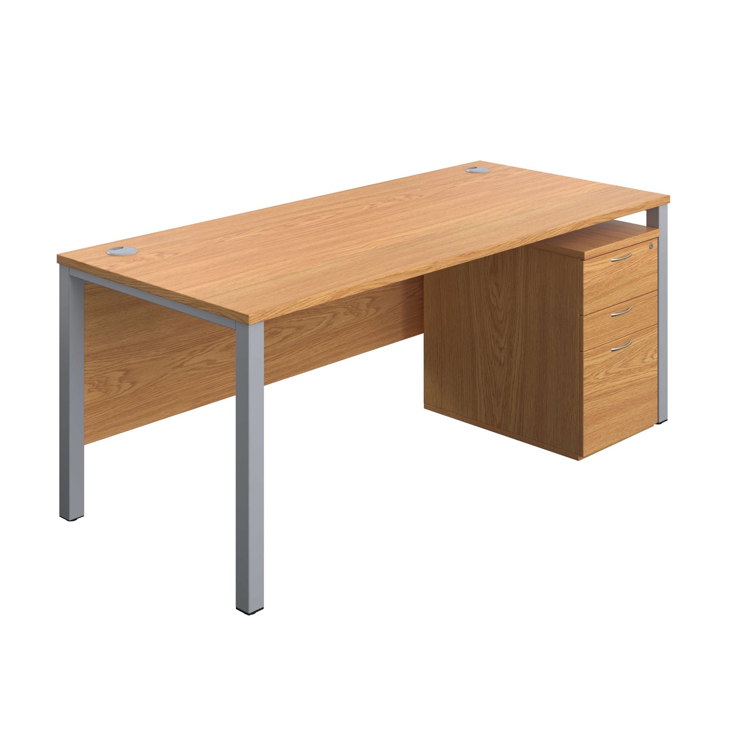 Goal Post Rectangular Desk + 3 Drawer High Mobile Pedestal (FSC) | 1800x800 | Nova oak/Silver