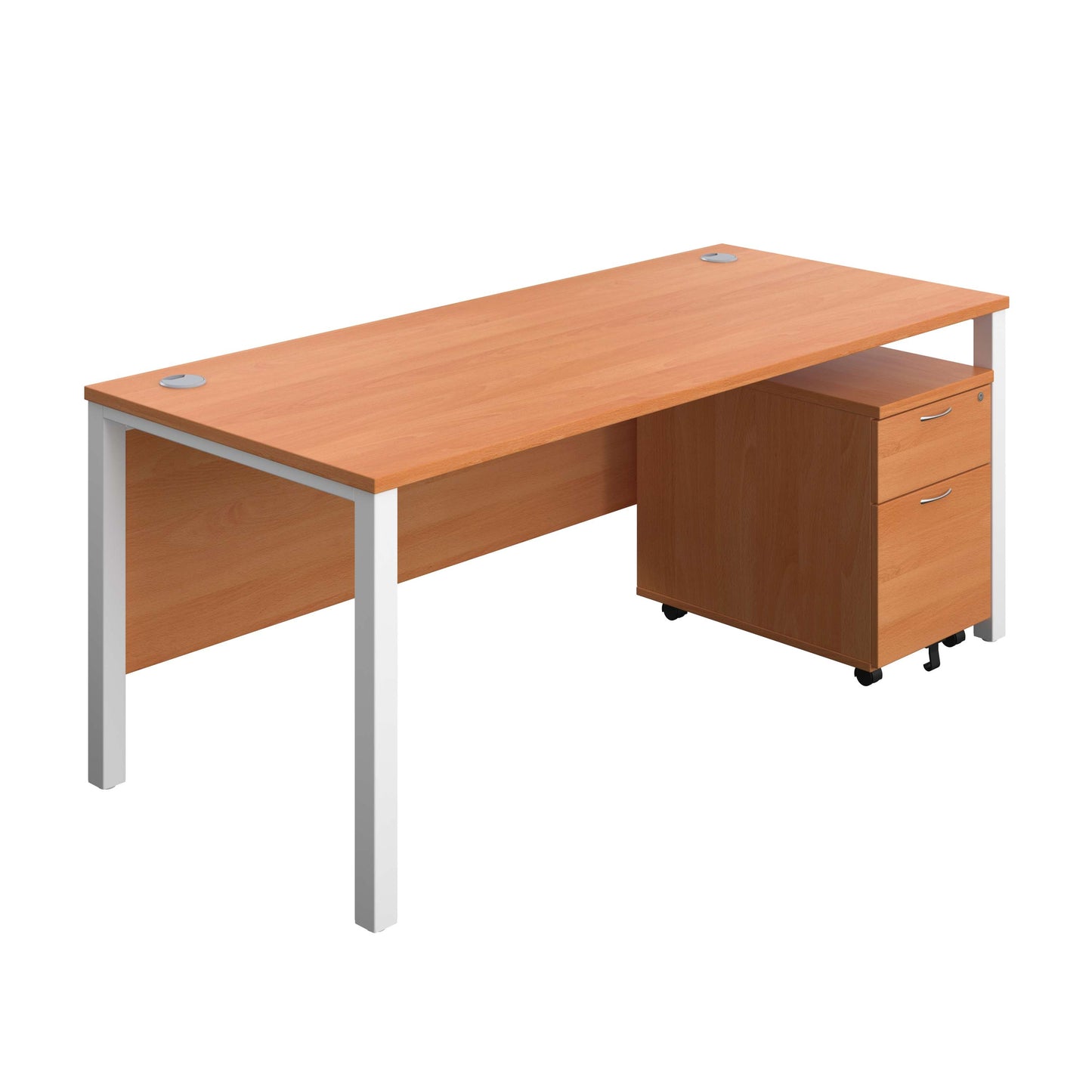 Goal Post Rectangular Desk + 2 Drawer Mobile Pedestal (FSC) | 1800x800 | Beech/White