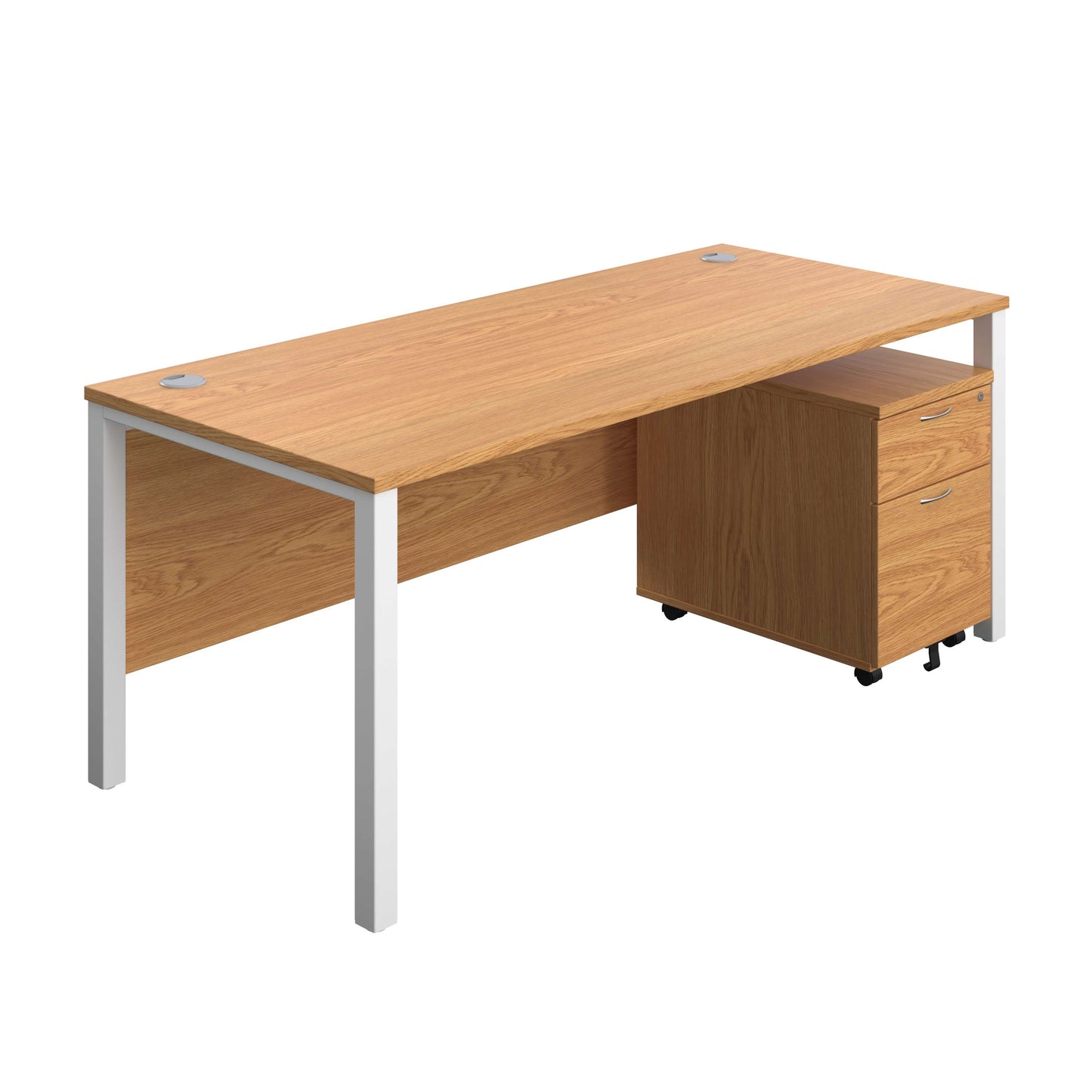 Goal Post Rectangular Desk + 2 Drawer Mobile Pedestal (FSC) | 1800x800 | Nova oak/White