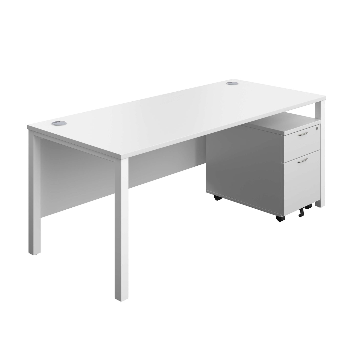 Goal Post Rectangular Desk + 2 Drawer Mobile Pedestal (FSC) | 1800x800 | White/White