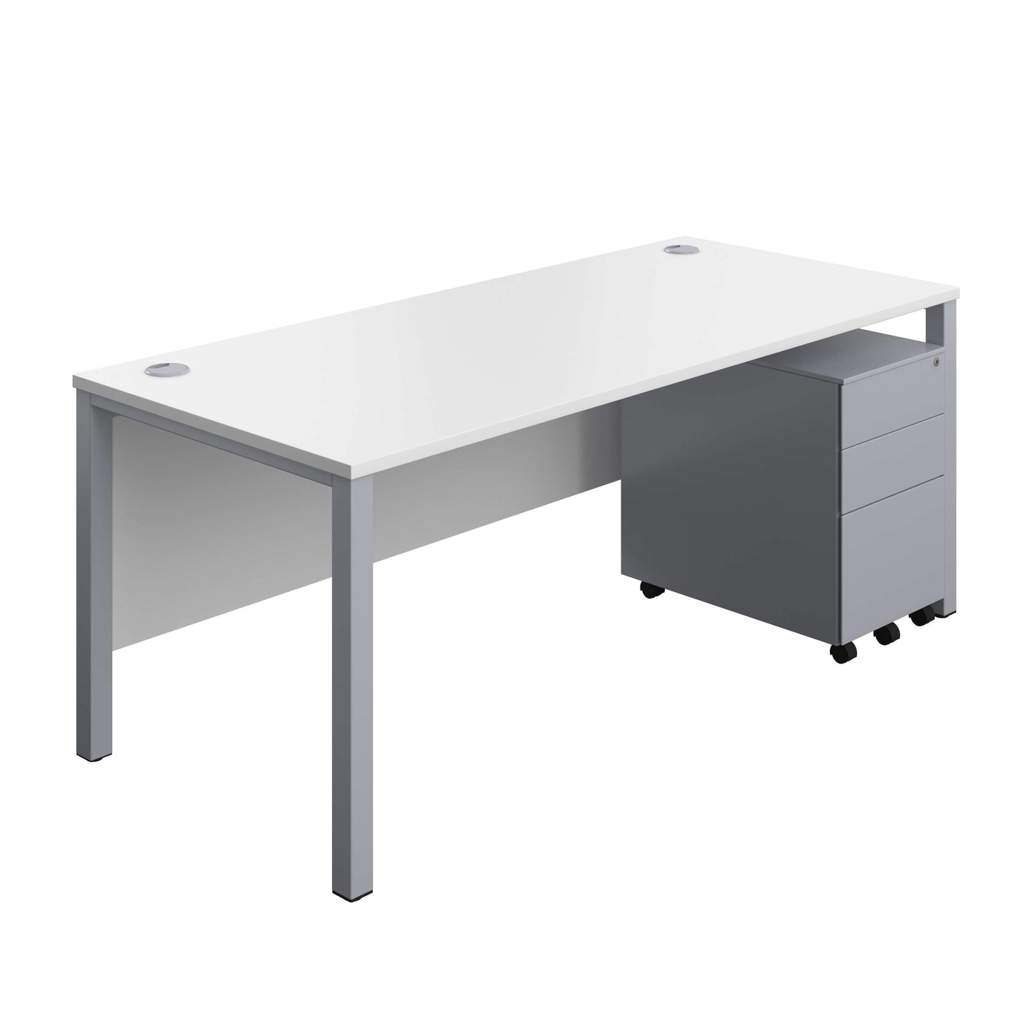 Goal Post Rectangular Desk + 3 Drawer Steel Pedestal (FSC) | 1800x800 | White/Silver