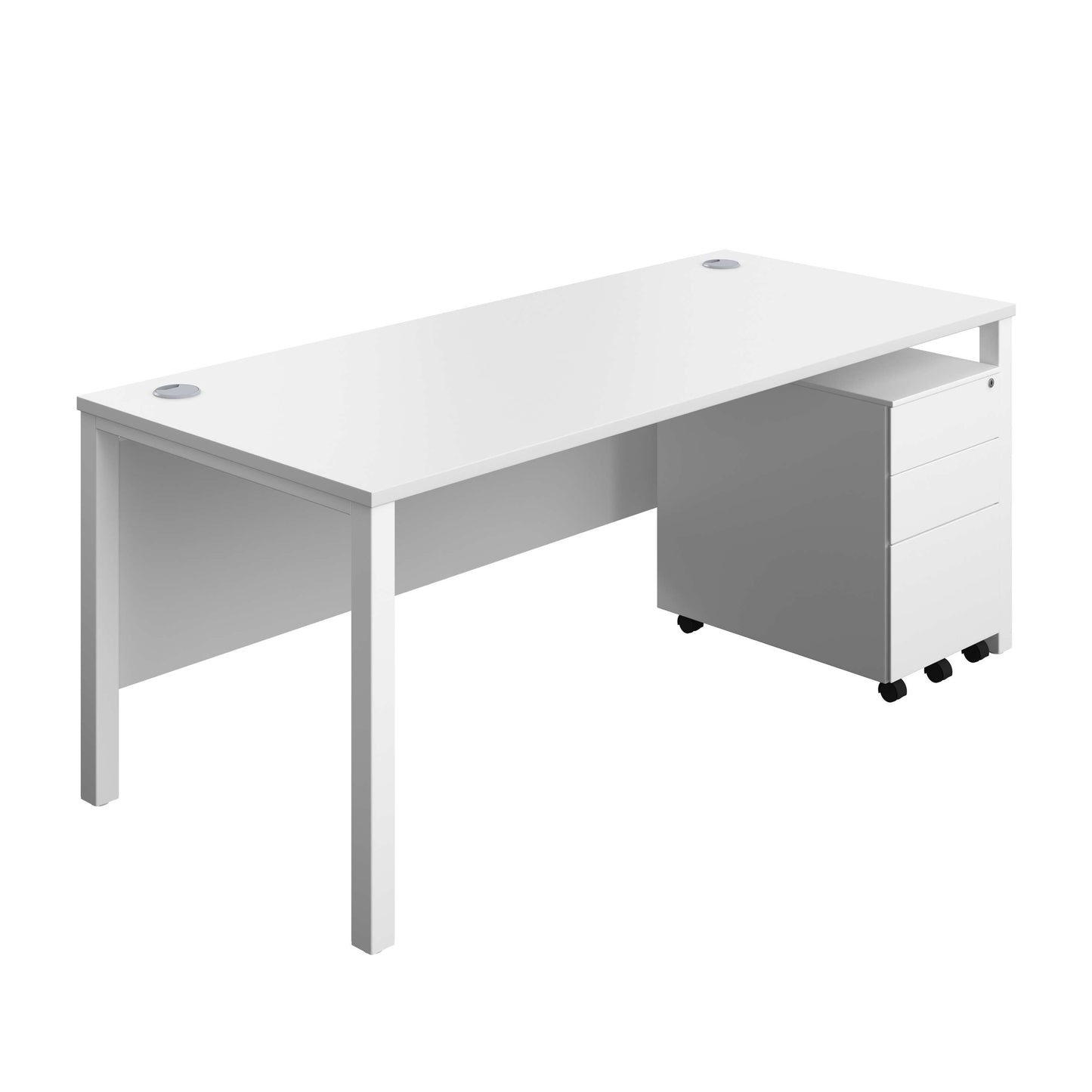 Goal Post Rectangular Desk + 3 Drawer Steel Pedestal (FSC) | 1800x800 | White/White