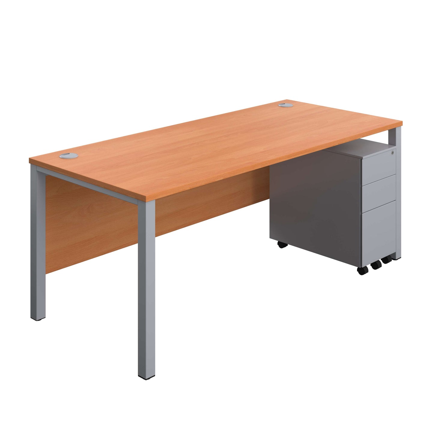 Goal Post Rectangular Desk + 3 Drawer Slimline Steel Pedestal (FSC) | 1800x800 | Beech/Silver