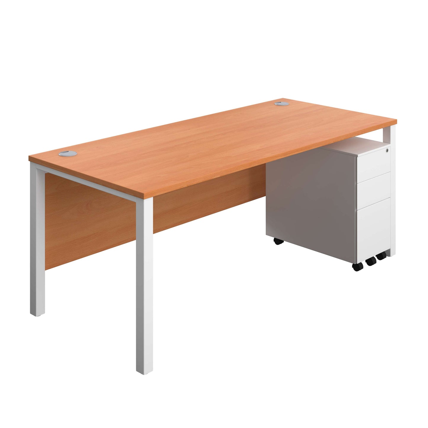 Goal Post Rectangular Desk + 3 Drawer Slimline Steel Pedestal (FSC) | 1800x800 | Beech/White