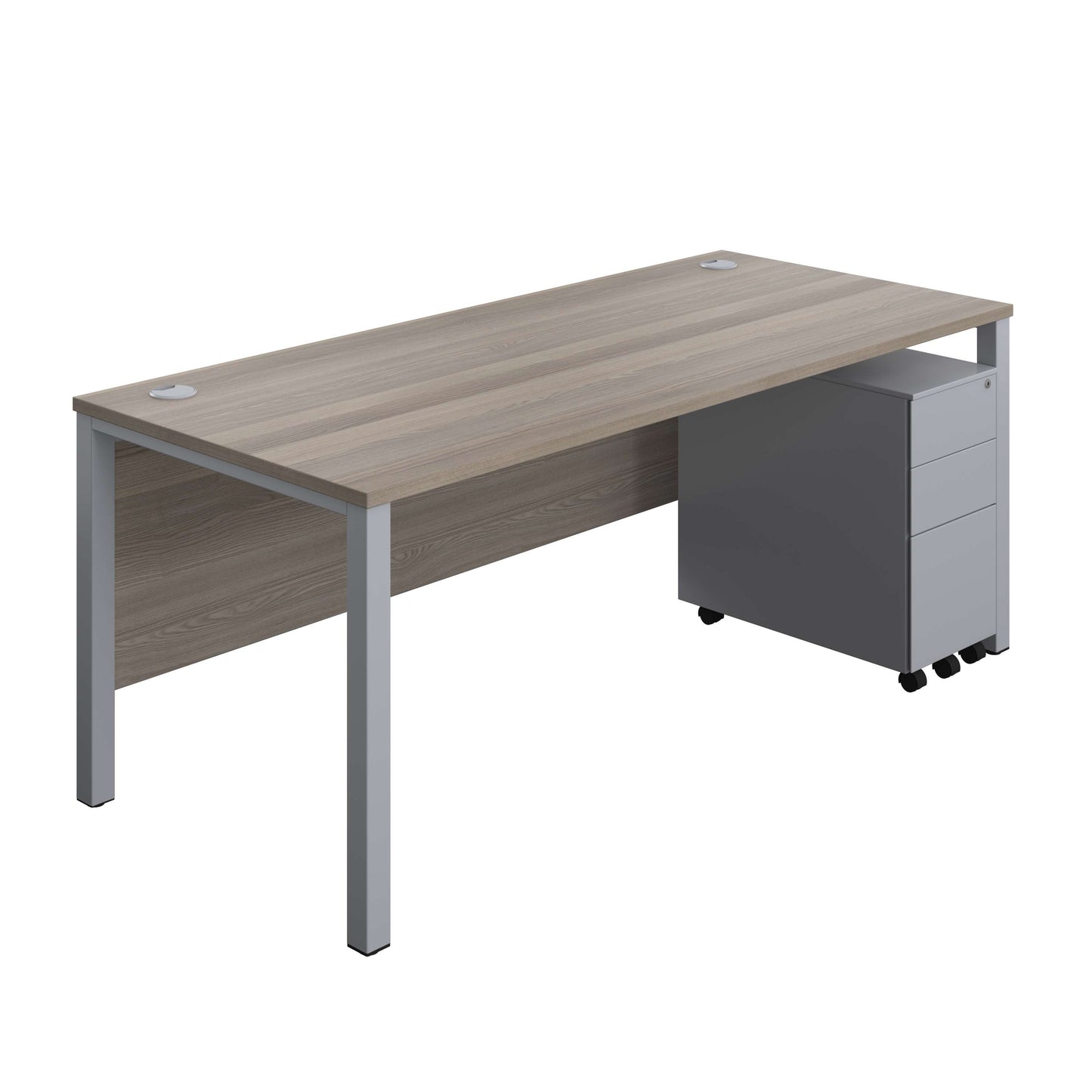 Goal Post Rectangular Desk + 3 Drawer Slimline Steel Pedestal (FSC) | 1800x800 | Grey oak/Silver