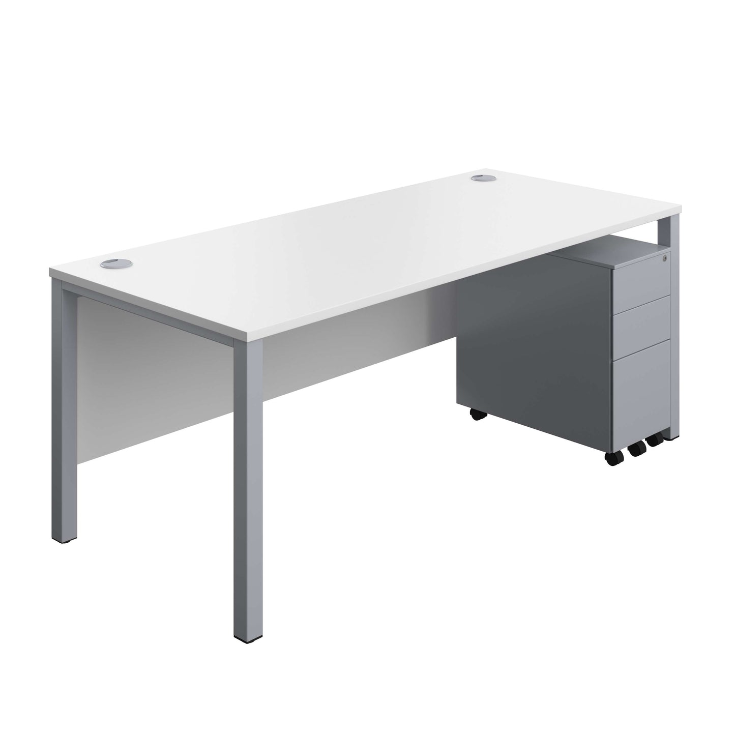 Goal Post Rectangular Desk + 3 Drawer Slimline Steel Pedestal (FSC) | 1800x800 | White/Silver