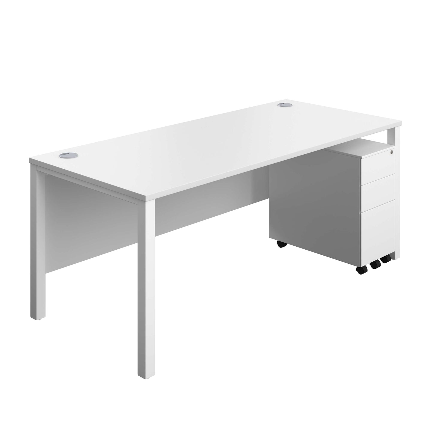 Goal Post Rectangular Desk + 3 Drawer Slimline Steel Pedestal (FSC) | 1800x800 | White/White