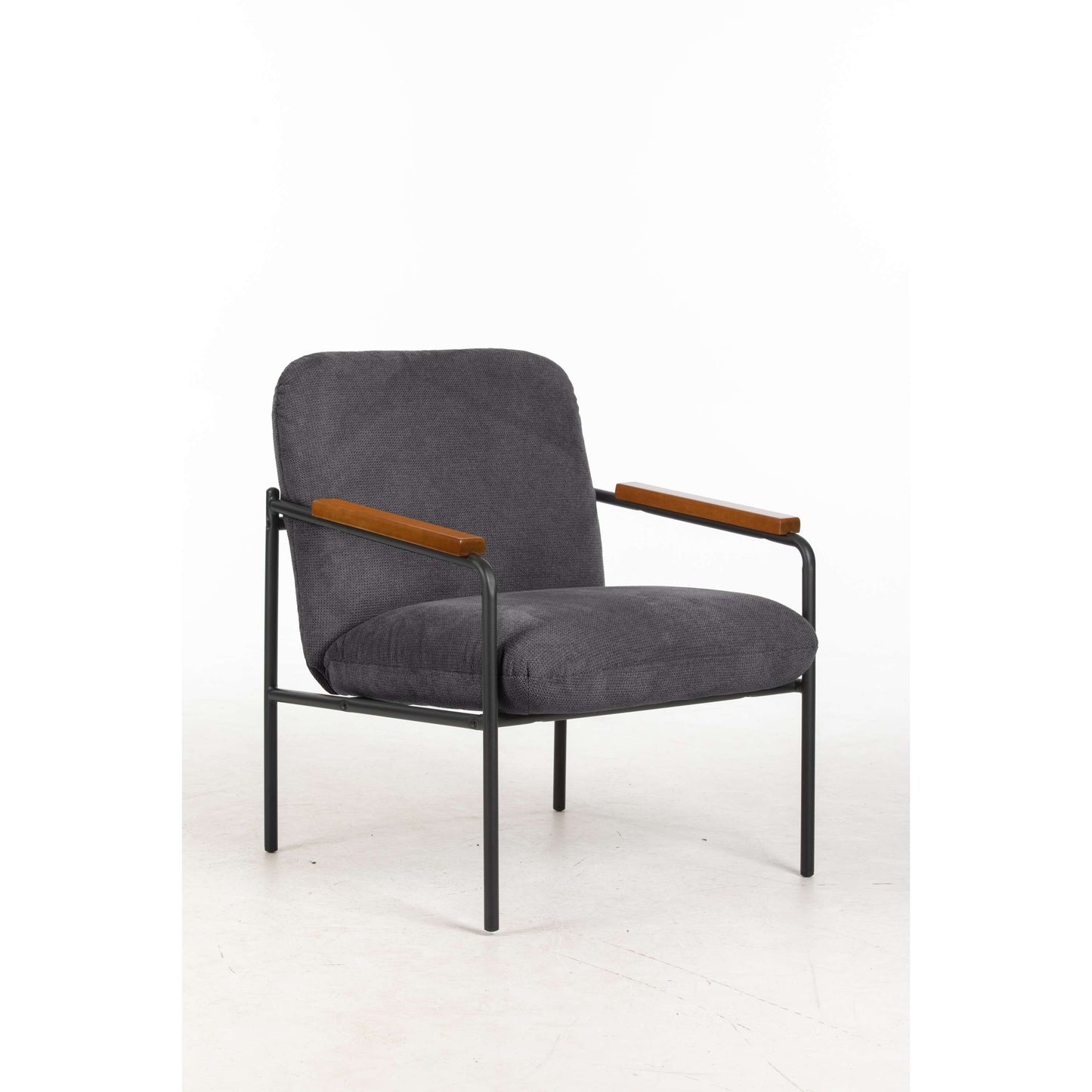 Settle Reception Chair with Wooden Arm Pads | Black Wire Frame | Grey Fabric/Dark Brown