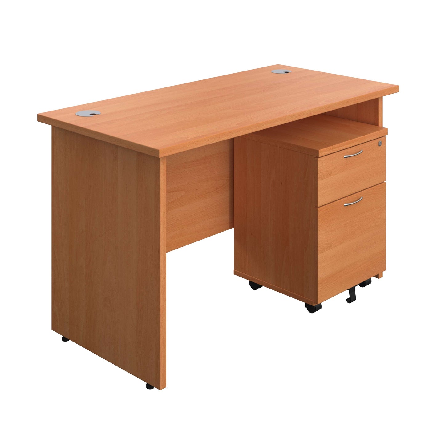 Panel Rectangular Desk + 2 Drawer Mobile Pedestal Bundle (FSC) | 1200X600 | Beech/Beech