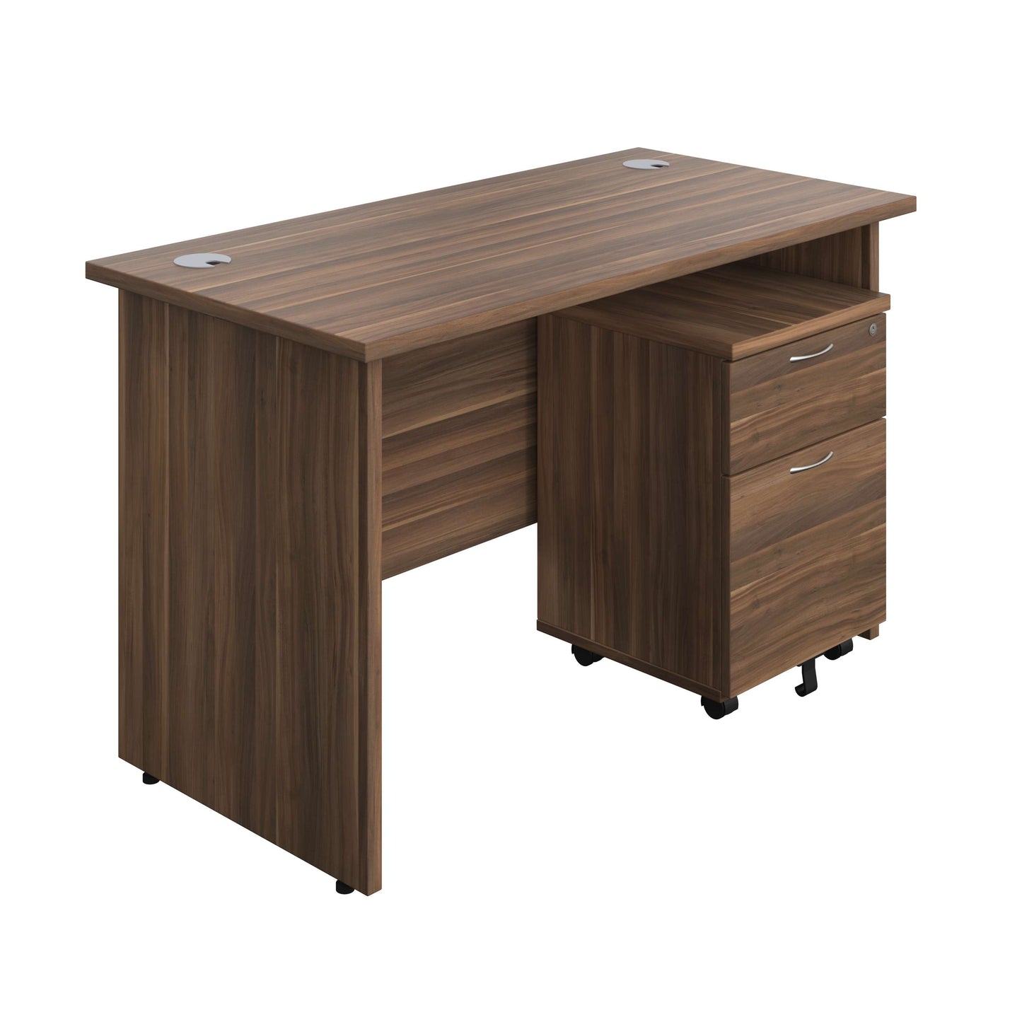 Panel Rectangular Desk + 2 Drawer Mobile Pedestal Bundle (FSC) | 1200X600 | Dark Walnut/Dark Walnut