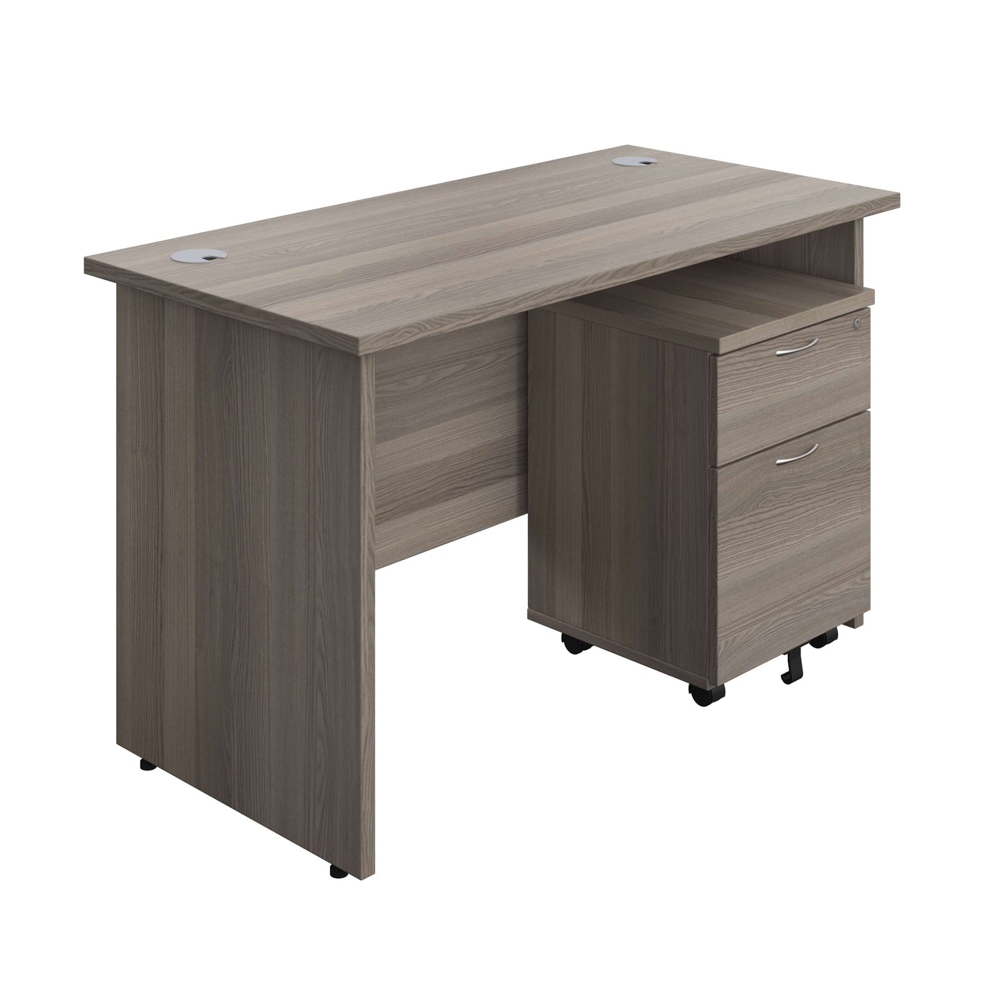 Panel Rectangular Desk + 2 Drawer Mobile Pedestal Bundle (FSC) | 1200X600 | Grey Oak/Grey Oak