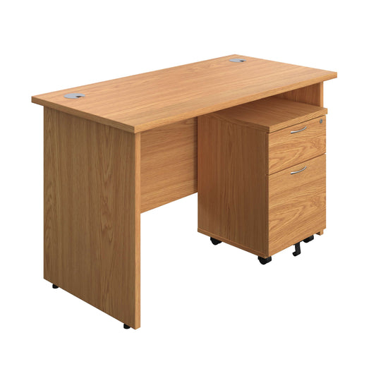 Panel Rectangular Desk + 2 Drawer Mobile Pedestal Bundle (FSC) | 1200X600 | Nova Oak/Nova Oak