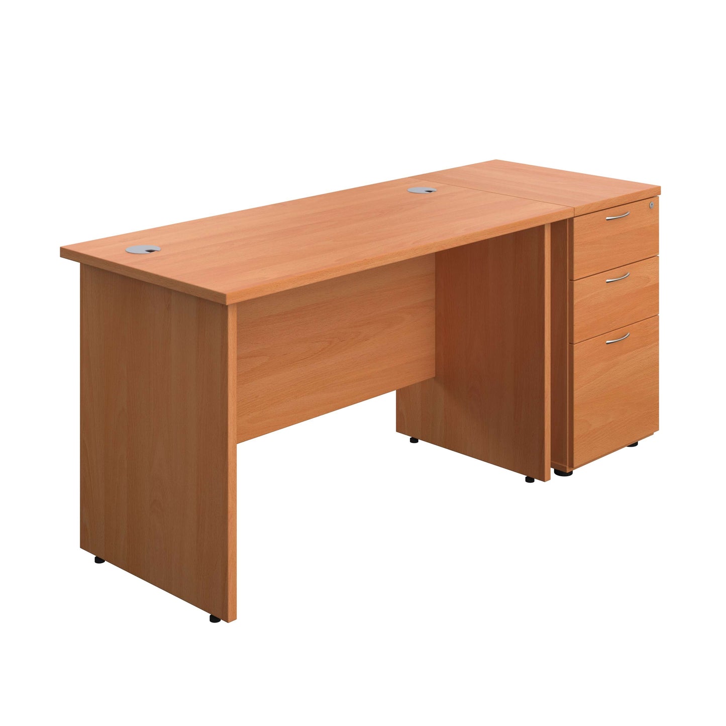 Panel Rectangular Desk + 3 Drawer Desk High Pedestal Bundle (FSC) | 1200X600 | Beech/Beech