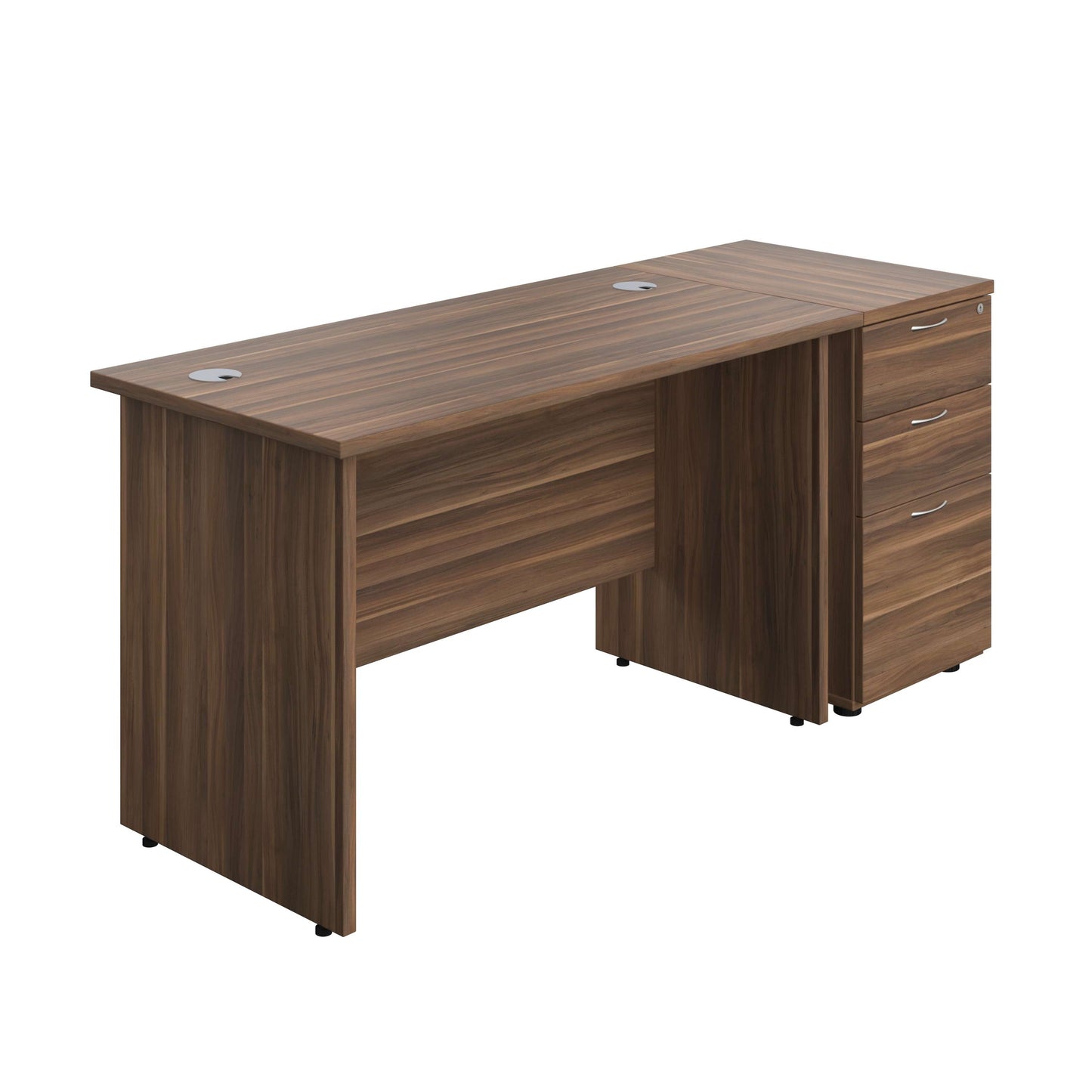Panel Rectangular Desk + 3 Drawer Desk High Pedestal Bundle (FSC) | 1200X600 | Dark Walnut/Dark Walnut