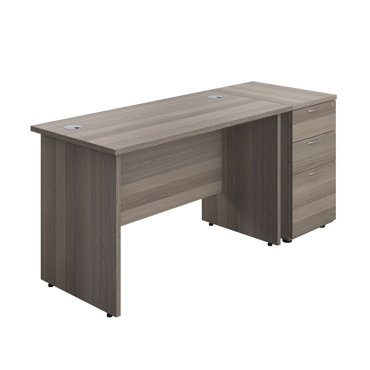 Panel Rectangular Desk + 3 Drawer Desk High Pedestal Bundle (FSC) | 1200X600 | Grey Oak/Grey Oak