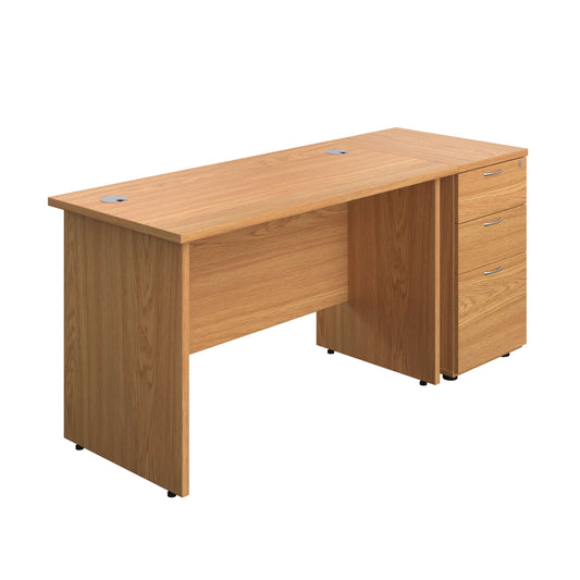 Panel Rectangular Desk + 3 Drawer Desk High Pedestal Bundle (FSC) | 1200X600 | Nova Oak/Nova Oak