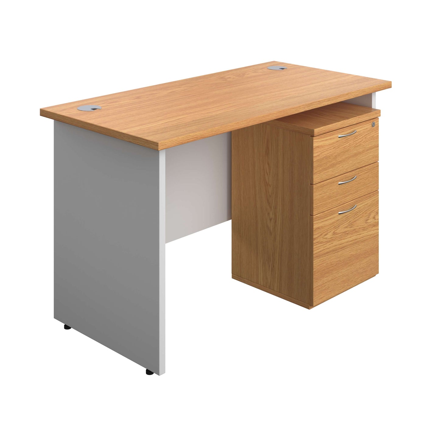 Panel Plus Rectangular Desk + 3 Drawer High Mobile Pedestal Bundle (FSC) | 1200X600 | Nova Oak/White