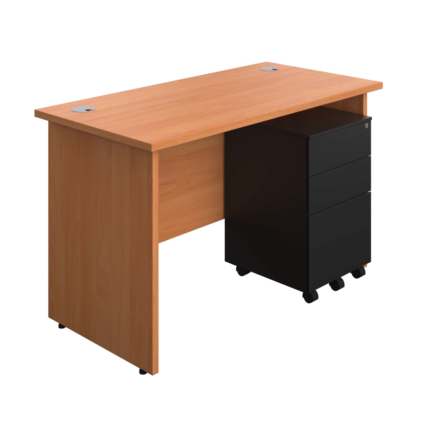 Panel Rectangular Desk + 3 Drawer Steel Pedestal Bundle (FSC) | 1200X600 | Beech/Black