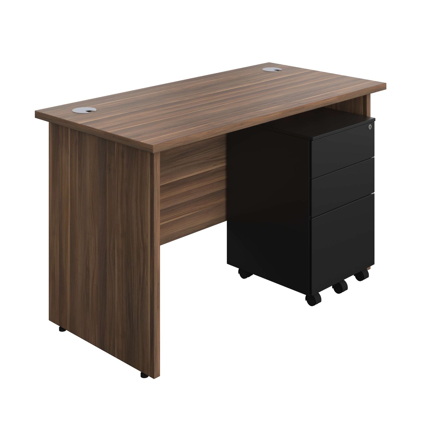 Panel Rectangular Desk + 3 Drawer Steel Pedestal Bundle (FSC) | 1200X600 | Dark Walnut/Black