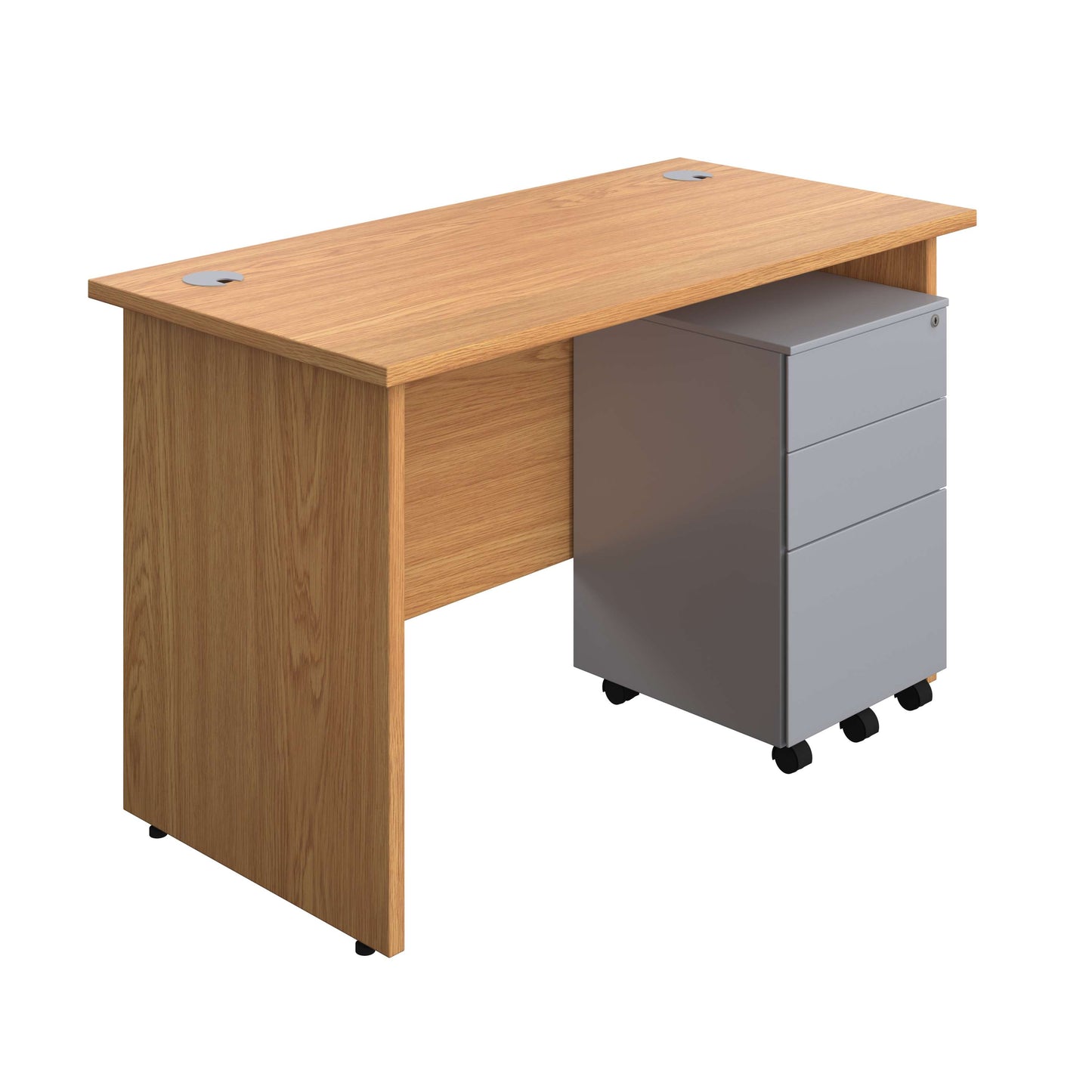 Panel Rectangular Desk + 3 Drawer Steel Pedestal Bundle (FSC) | 1200X600 | Nova Oak/Silver