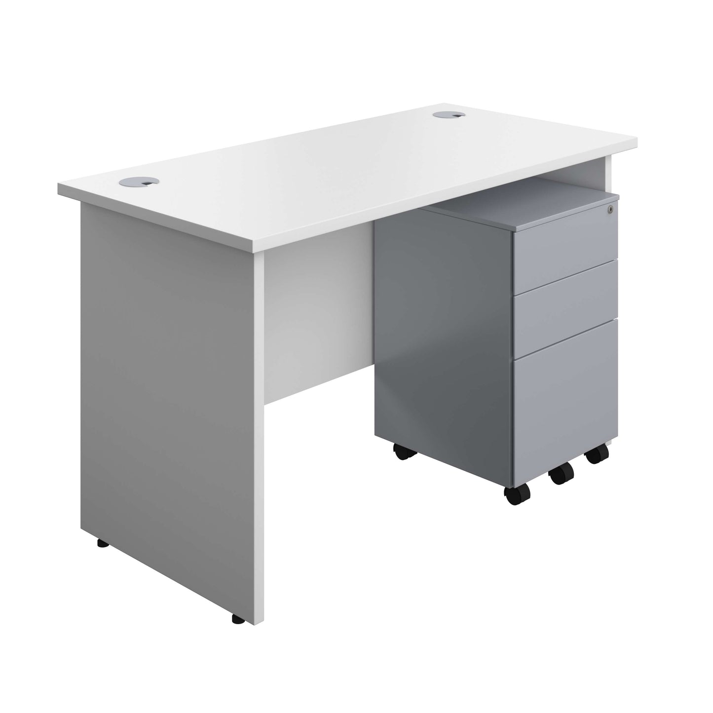 Panel Rectangular Desk + 3 Drawer Steel Pedestal Bundle (FSC) | 1200X600 | White/Silver