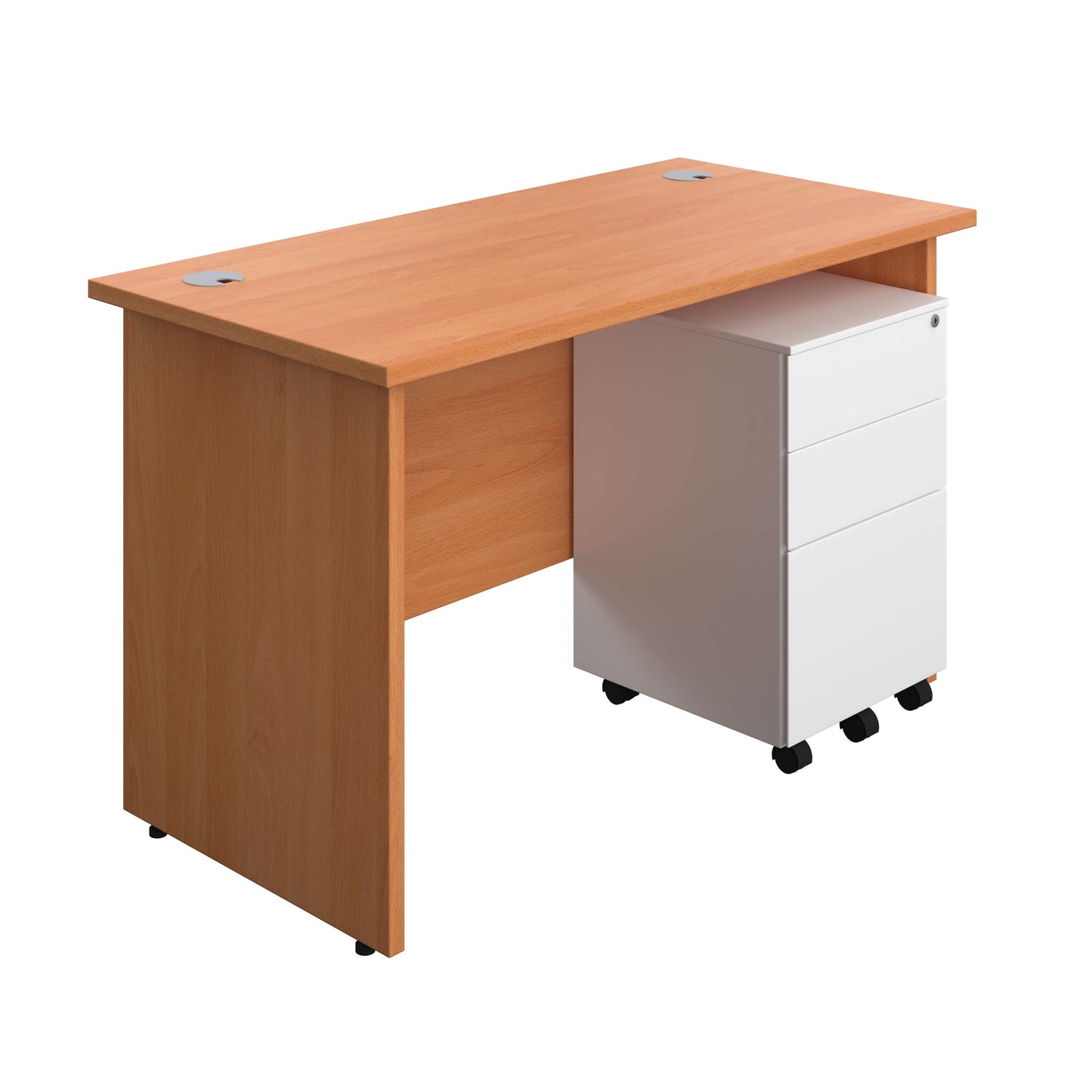 Panel Rectangular Desk + 3 Drawer Steel Pedestal Bundle (FSC) | 1200X600 | Beech/White