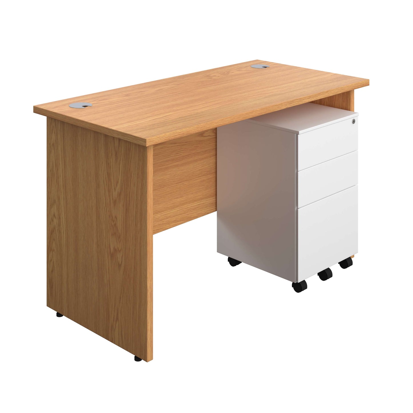 Panel Rectangular Desk + 3 Drawer Steel Pedestal Bundle (FSC) | 1200X600 | Nova Oak/White