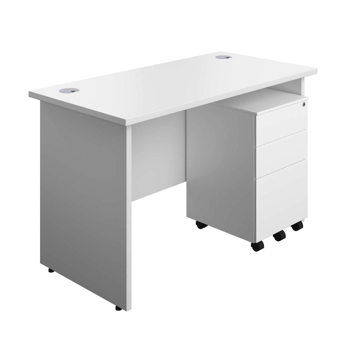 Panel Rectangular Desk + 3 Drawer Steel Pedestal Bundle (FSC) | 1200X600 | White/White