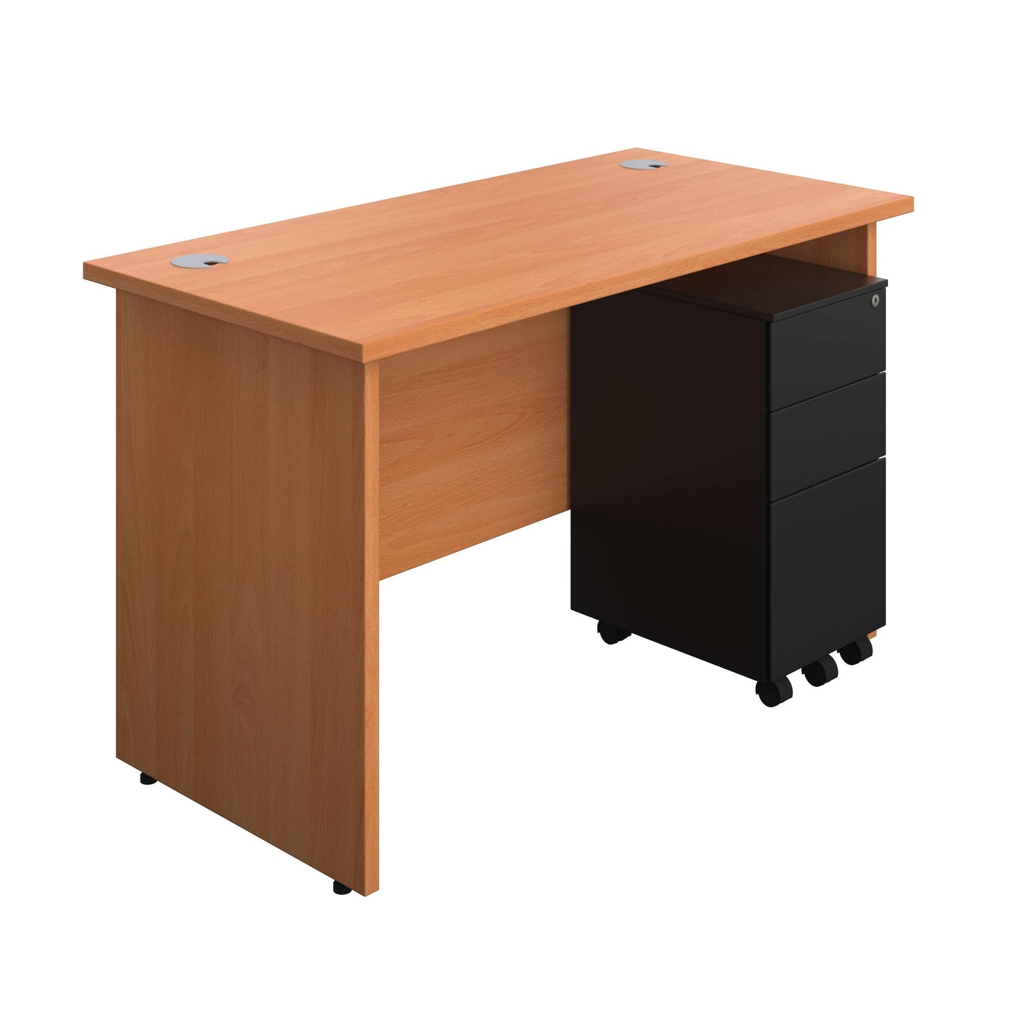 Panel Rectangular Desk + 3 Drawer Slimline Steel Pedestal Bundle (FSC) | 1200X600 | Beech/Black
