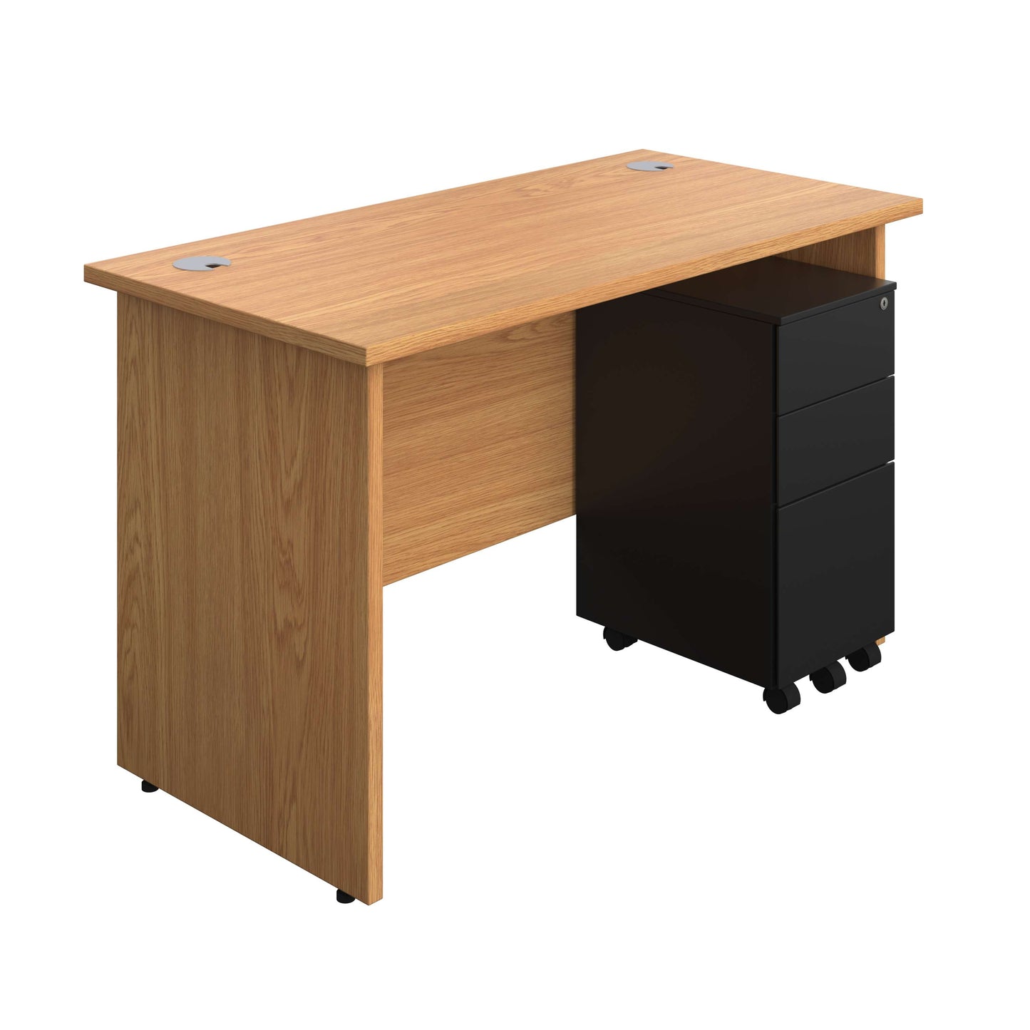 Panel Rectangular Desk + 3 Drawer Slimline Steel Pedestal Bundle (FSC) | 1200X600 | Nova Oak/Black