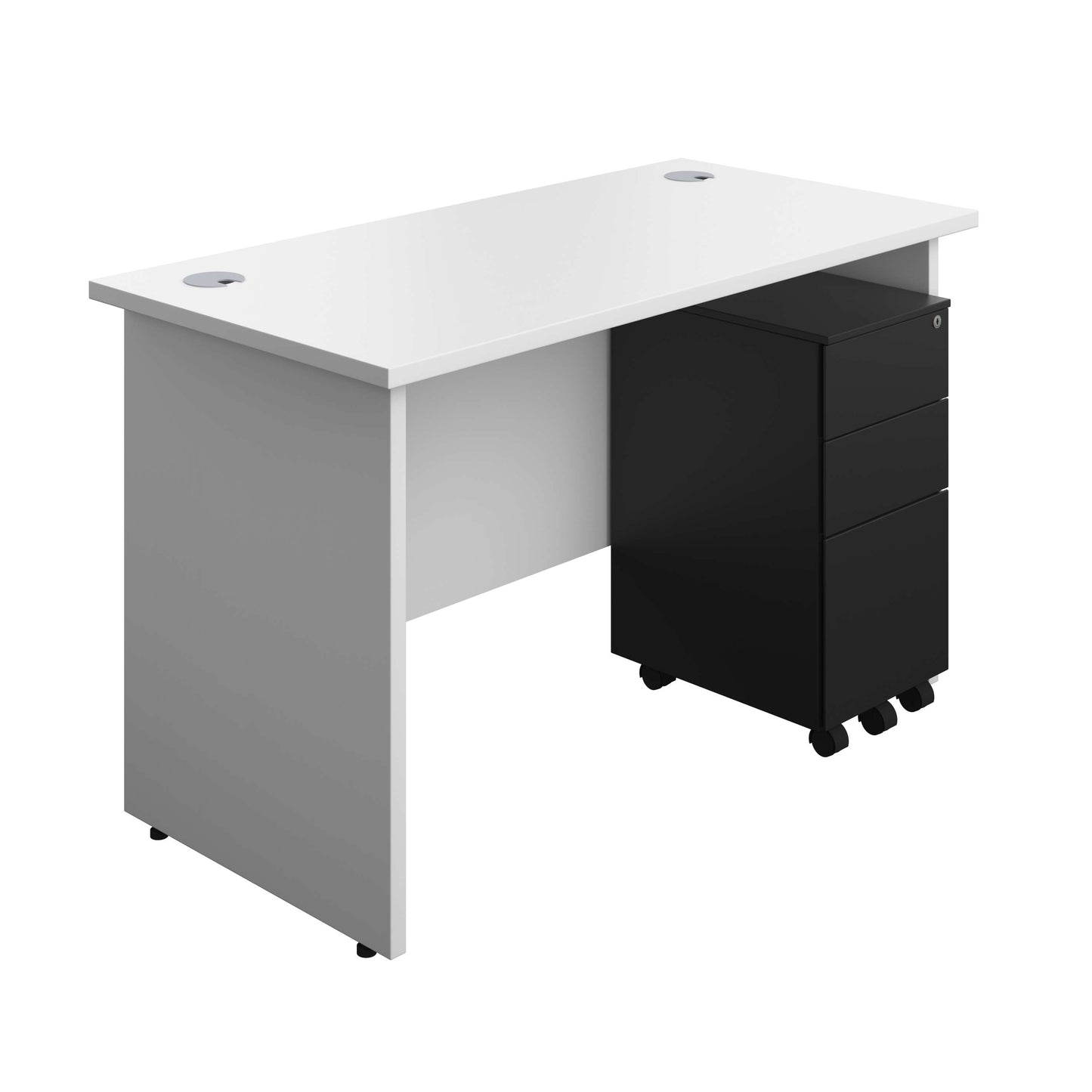 Panel Rectangular Desk + 3 Drawer Slimline Steel Pedestal Bundle (FSC) | 1200X600 | White/Black