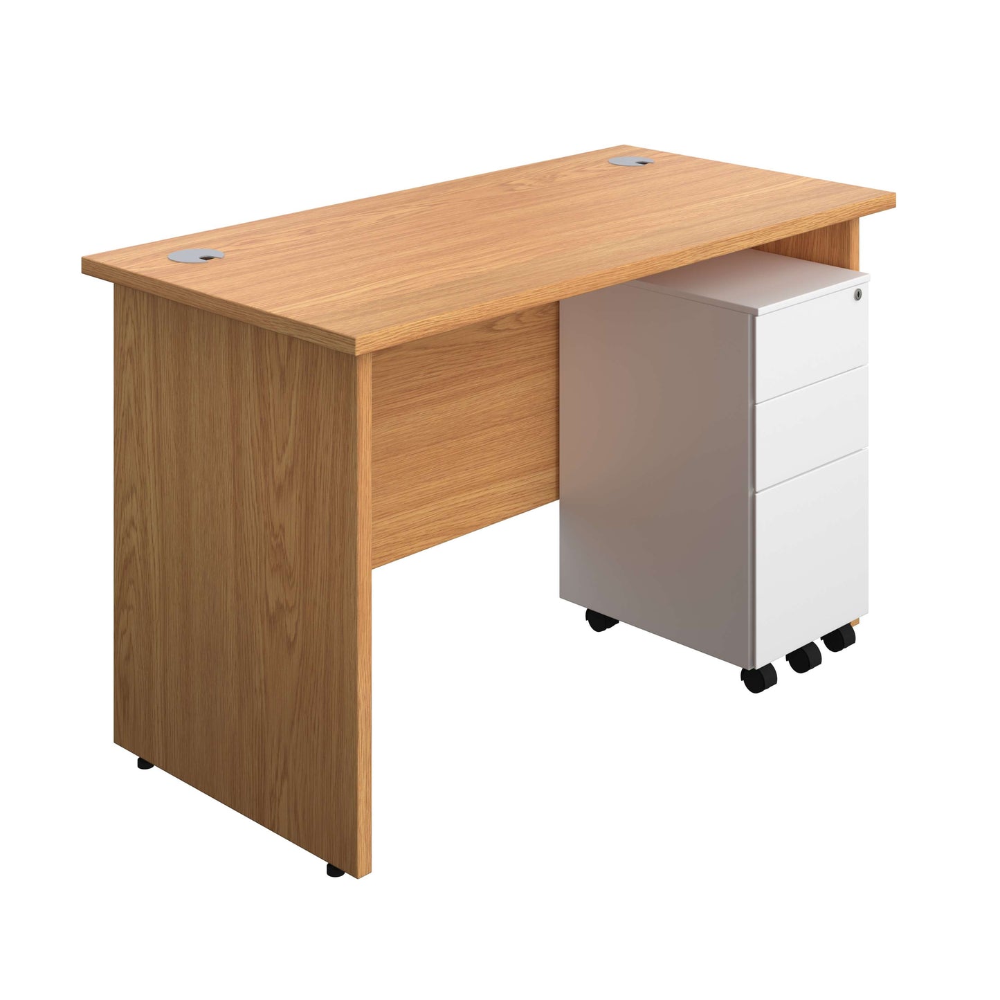 Panel Rectangular Desk + 3 Drawer Slimline Steel Pedestal Bundle (FSC) | 1200X600 | Nova Oak/White