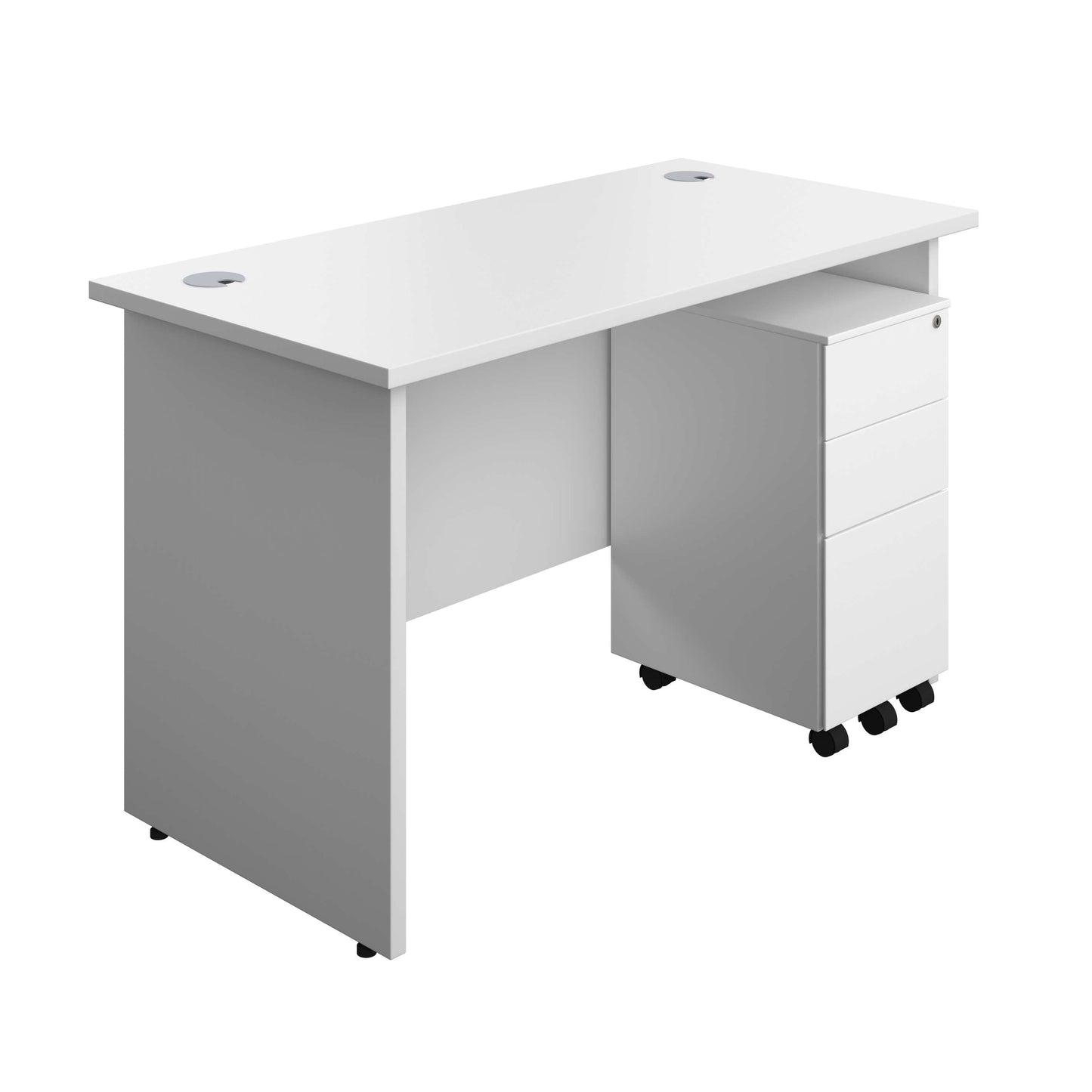 Panel Rectangular Desk + 3 Drawer Slimline Steel Pedestal Bundle (FSC) | 1200X600 | White/White