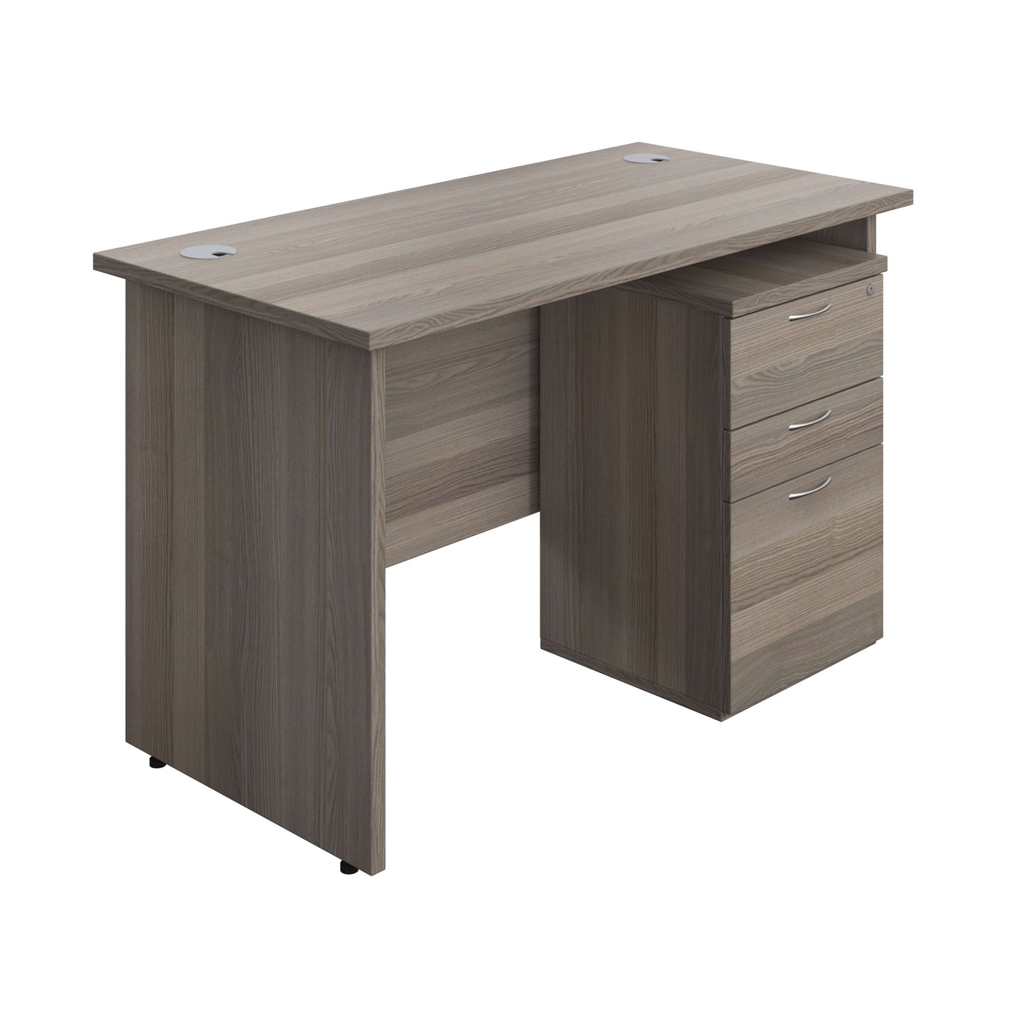 Panel Rectangular Desk + 3 Drawer Under Desk Pedestal Bundle (FSC) | 1200X600 | Grey Oak/Grey Oak