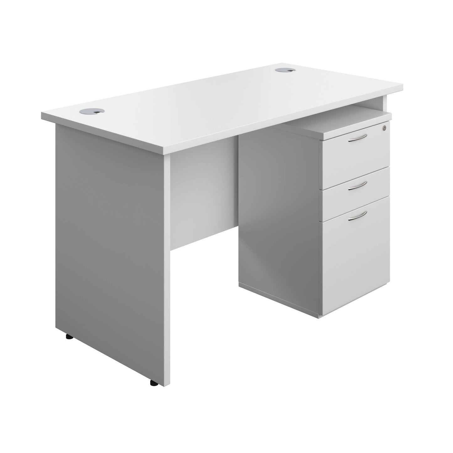Panel Rectangular Desk + 3 Drawer Under Desk Pedestal Bundle (FSC) | 1200X600 | White/White