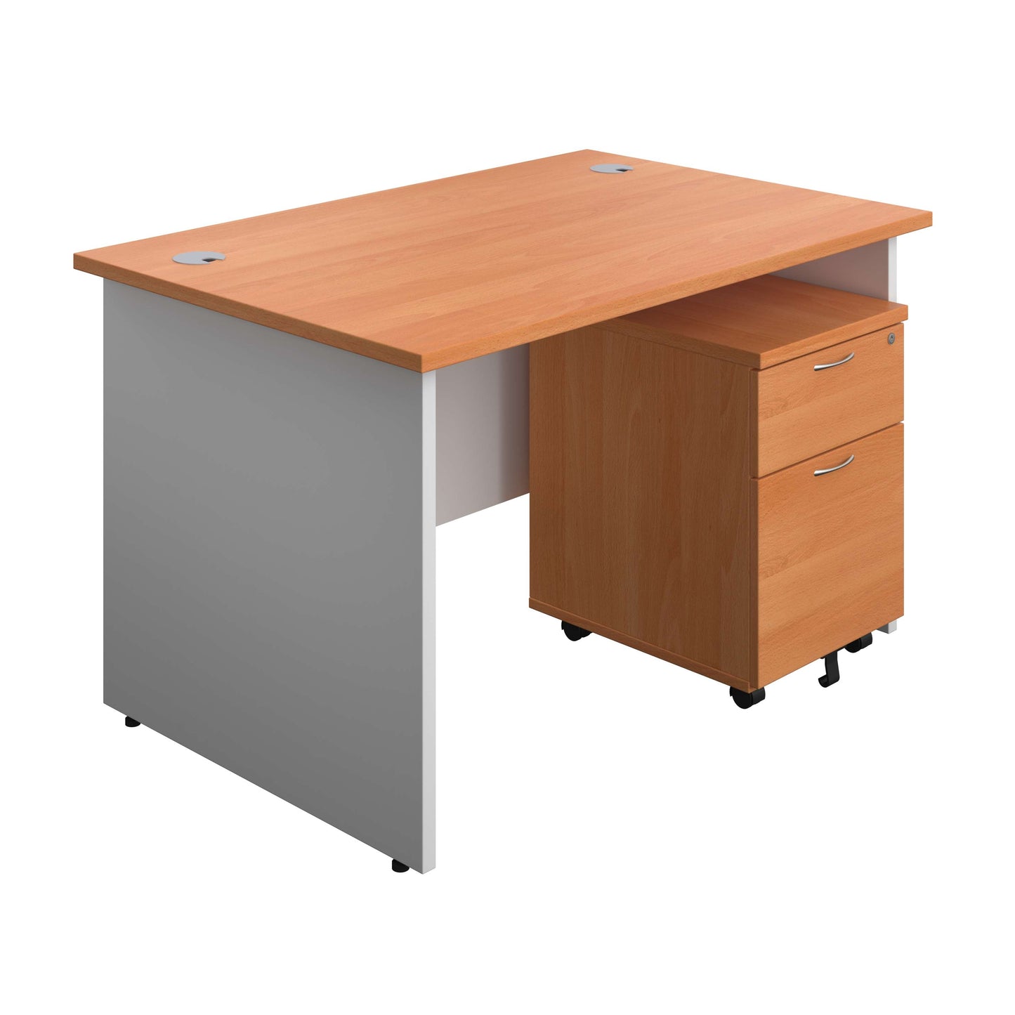 Panel Plus Rectangular Desk + 2 Drawer Mobile Pedestal Bundle (FSC) | 1200X800 | Beech/White