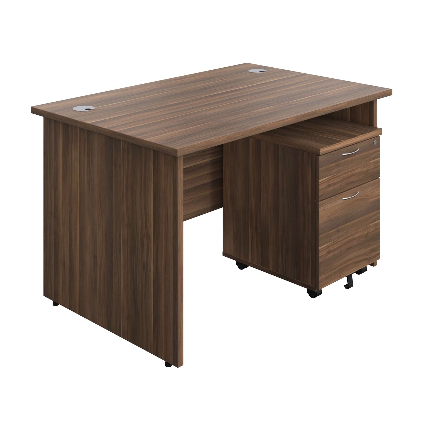 Panel Rectangular Desk + 2 Drawer Mobile Pedestal Bundle (FSC) | 1200X800 | Dark Walnut/Dark Walnut