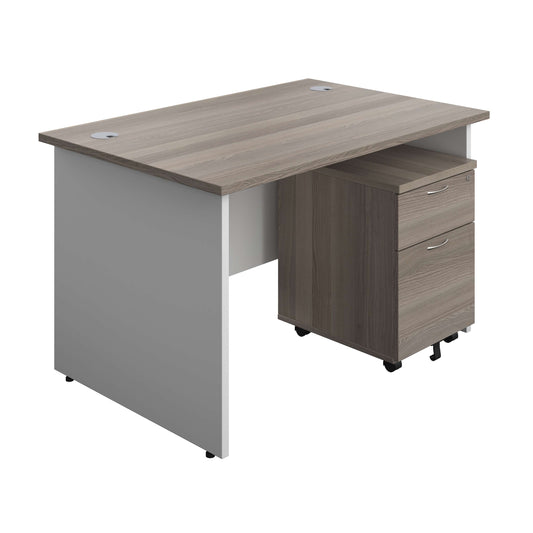 Panel Plus Rectangular Desk + 2 Drawer Mobile Pedestal Bundle (FSC) | 1200X800 | Grey Oak/White