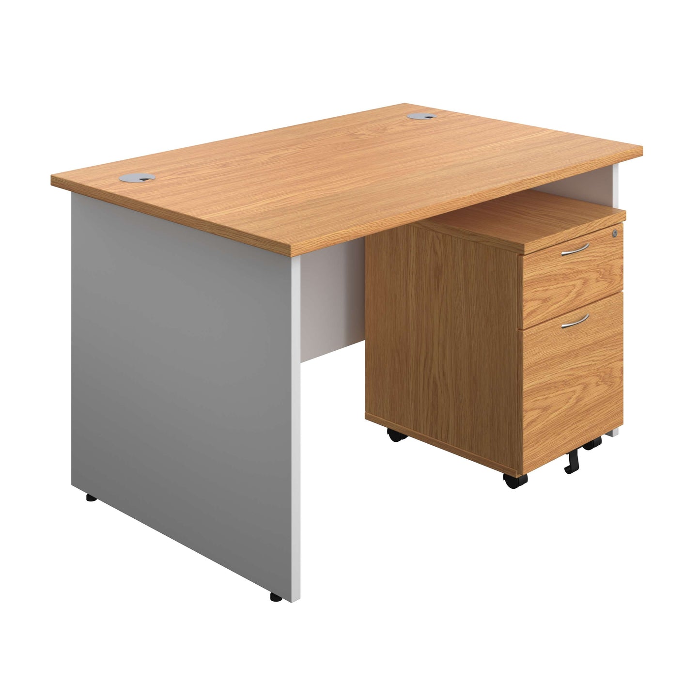 Panel Plus Rectangular Desk + 2 Drawer Mobile Pedestal Bundle (FSC) | 1200X800 | Nova Oak/White