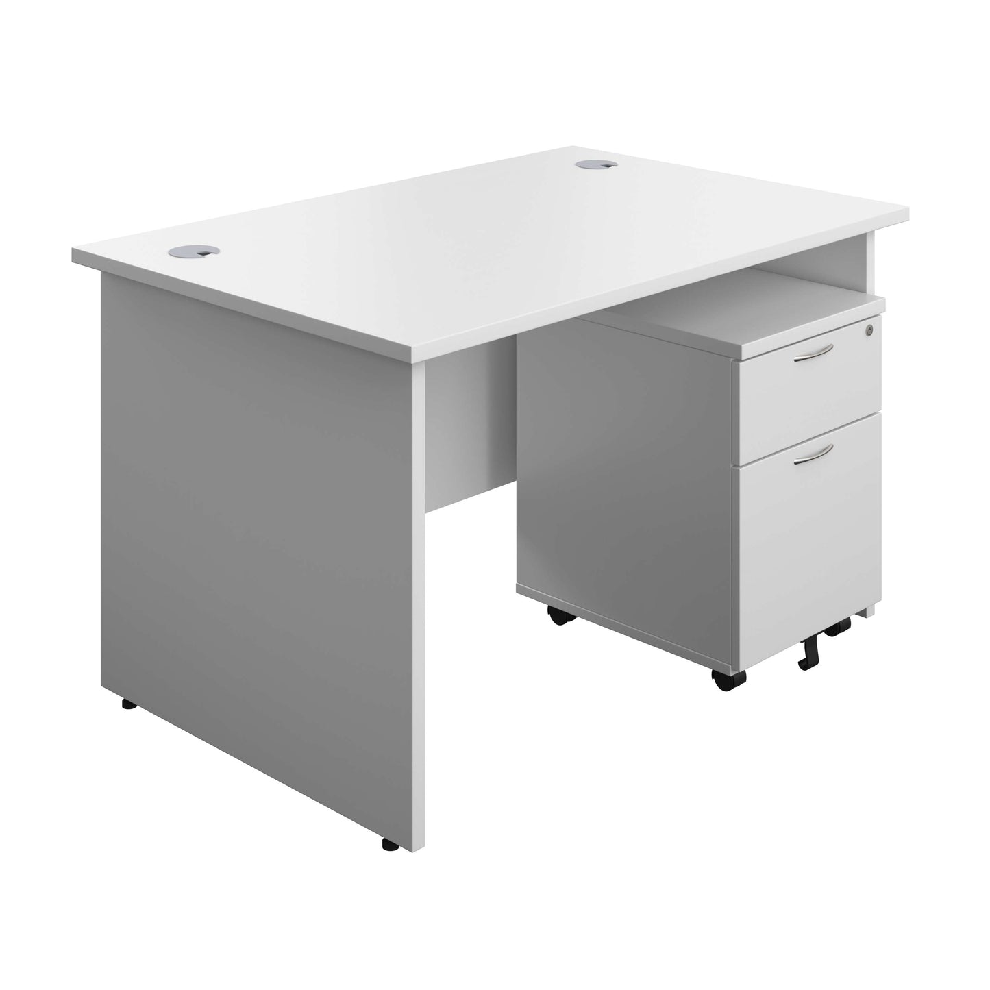 Panel Rectangular Desk + 2 Drawer Mobile Pedestal Bundle (FSC) | 1200X800 | White/White