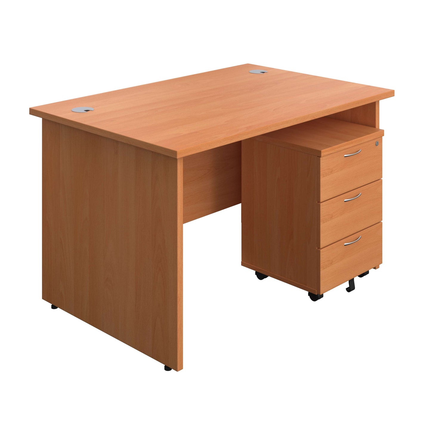 Panel Rectangular Desk + 3 Drawer Mobile Pedestal Bundle (FSC) | 1200X800 | Beech/Beech