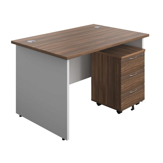 Panel Plus Rectangular Desk + 3 Drawer Mobile Pedestal Bundle (FSC) | 1200X800 | Dark Walnut/White