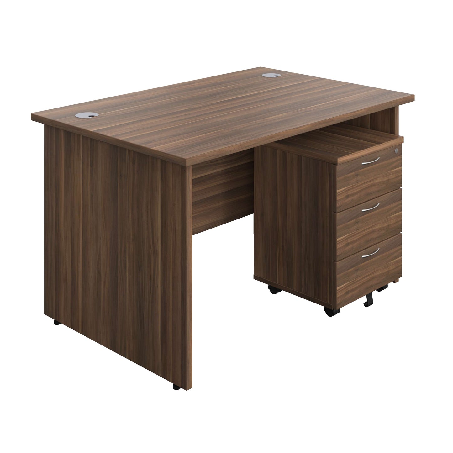 Panel Rectangular Desk + 3 Drawer Mobile Pedestal Bundle (FSC) | 1200X800 | Dark Walnut/Dark Walnut