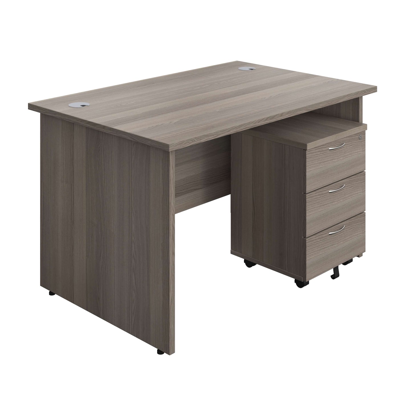 Panel Rectangular Desk + 3 Drawer Mobile Pedestal Bundle (FSC) | 1200X800 | Grey Oak/Grey Oak