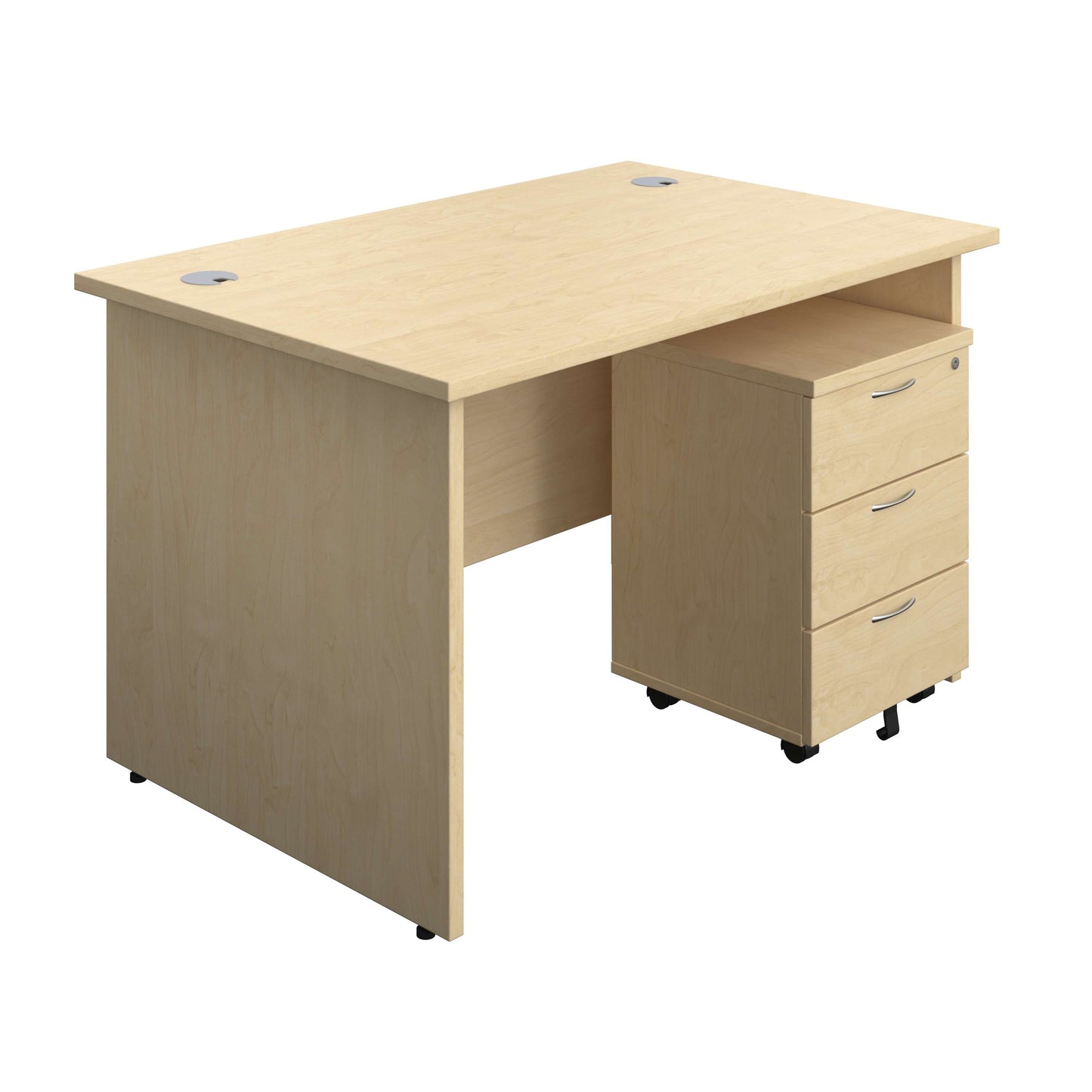 Panel Rectangular Desk + 3 Drawer Mobile Pedestal Bundle (FSC) | 1200X800 | Maple/Maple