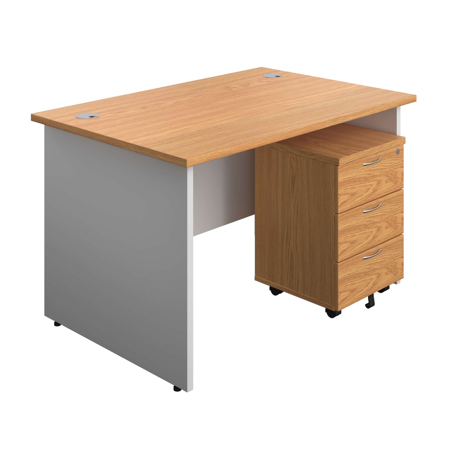 Panel Plus Rectangular Desk + 3 Drawer Mobile Pedestal Bundle (FSC) | 1200X800 | Nova Oak/White
