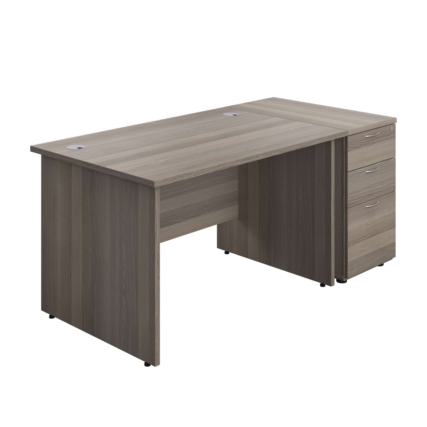 Panel Rectangular Desk + 3 Drawer Desk High Pedestal Bundle (FSC) | 1200X800 | Grey Oak/Grey Oak