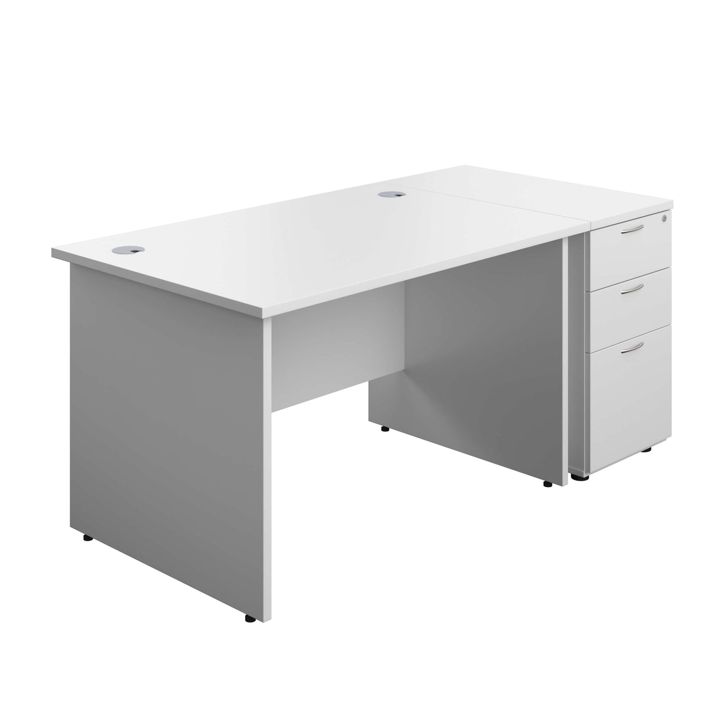 Panel Rectangular Desk + 3 Drawer Desk High Pedestal Bundle (FSC) | 1200X800 | White/White