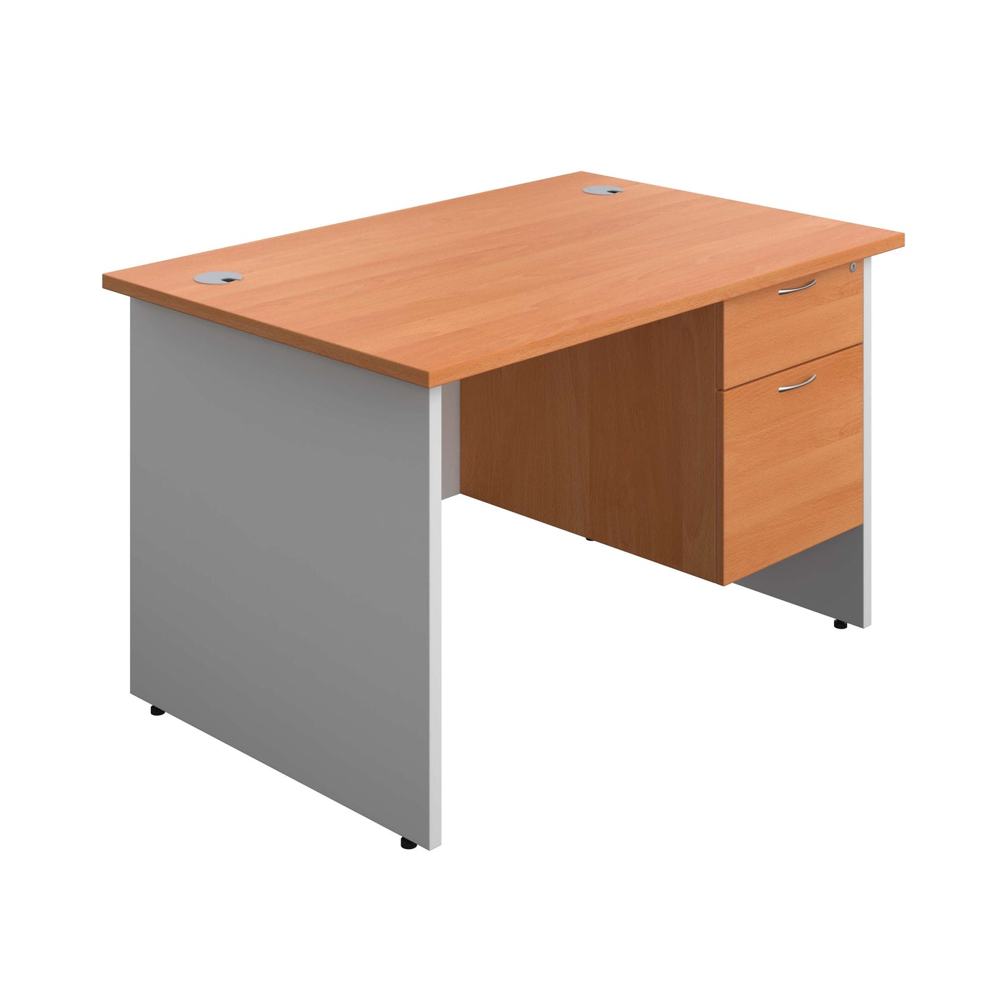 Panel Plus Rectangular Desk + 2 Drawer Fixed Pedestal Bundle (FSC) | 1200X800 | Beech/White