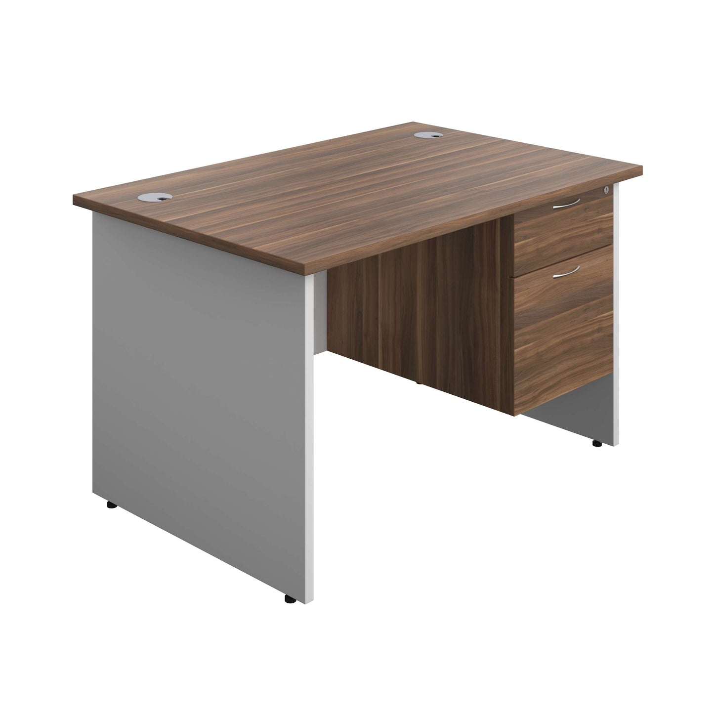 Panel Plus Rectangular Desk + 2 Drawer Fixed Pedestal Bundle (FSC) | 1200X800 | Dark Walnut/White